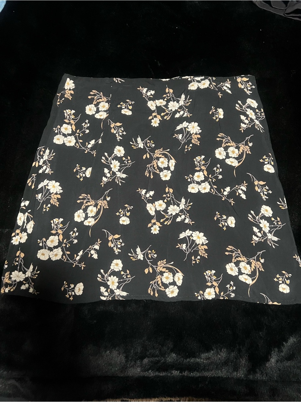 Black Floral lined Mini Skirt with Cream & Tan Blossoms